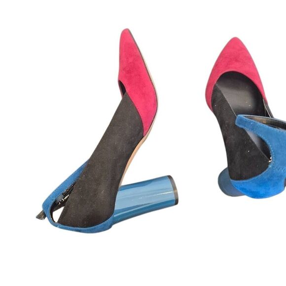 Mix No. 6 Suede Colorblock Black, Burgundy & Blue 4" Heels w Ankle Strap - Picture 6 of 11